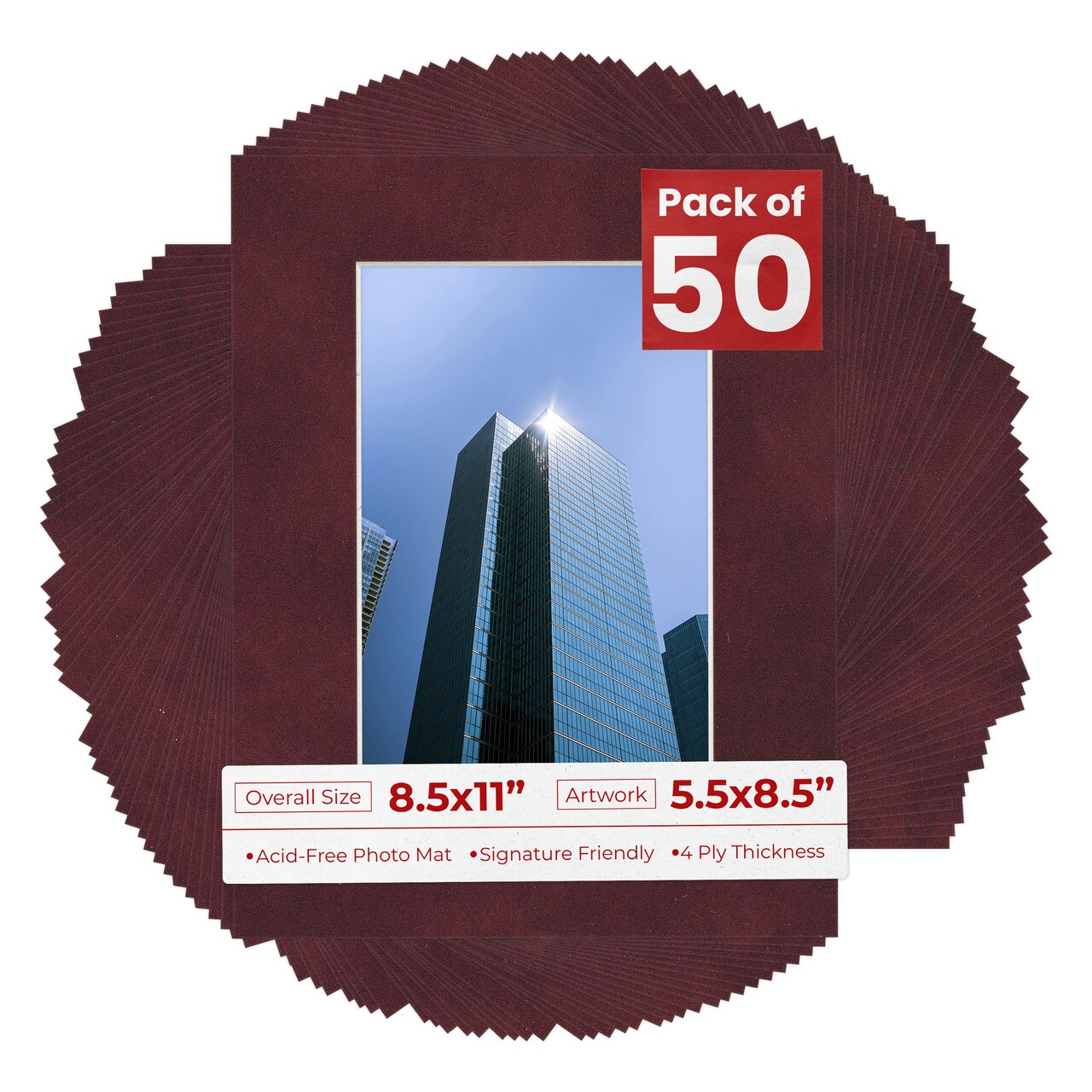 Dark Red Suede Mat Board for 8.5x11 Frames - Fits 5.5x8.5 Photos